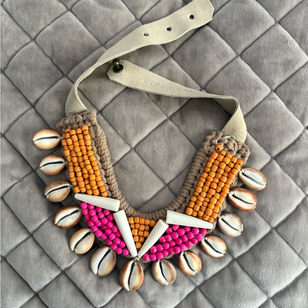 Twine and Twig Colorful Beaded Necklace with Shell Accents